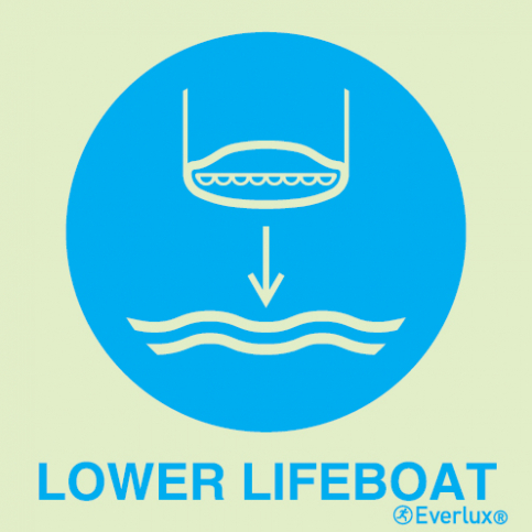 Lower lifeboat to the water IMO sign - with supplementary text | IMPA 33.5103 - S 01 04