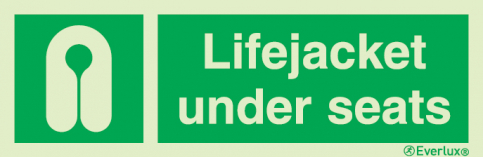 Lifejacket under seats sign with supplementary text |IMPA 33.4130 - S 03 46