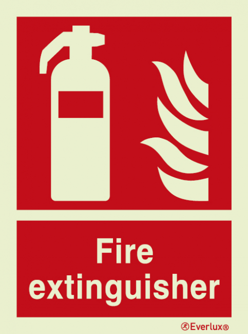 Fire extinguisher sign with supplementary text | IMPA 33.6120 - S 16 72