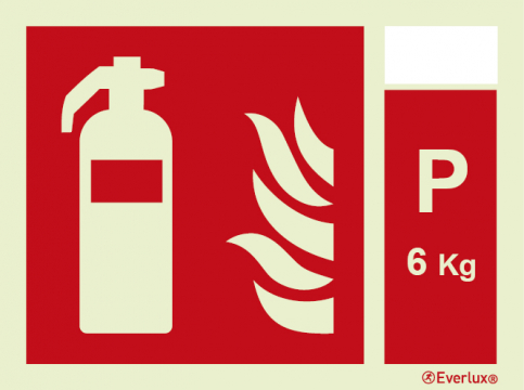 Fire extinguisher sign with integrated 6 Kg Powder fire extinguishing agent ID sign - S 22 11