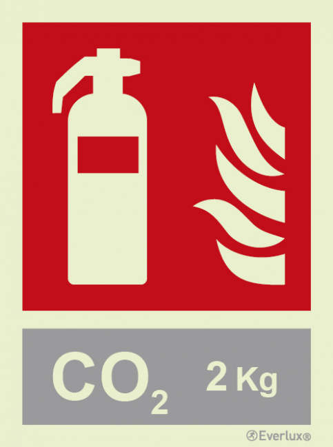 Fire extinguisher sign with integrated 2 Kg CO2 fire extinguishing agent ID sign - S 22 22