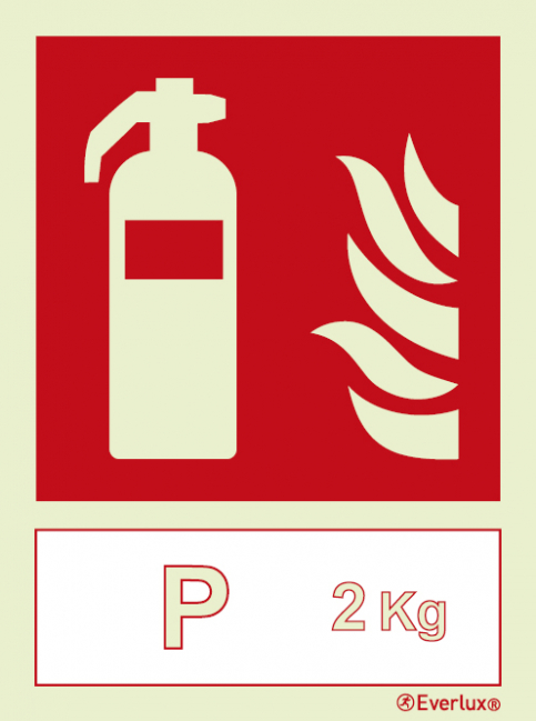 Fire extinguisher sign with integrated 2 Kg Powder fire extinguishing agent ID sign - S 22 29
