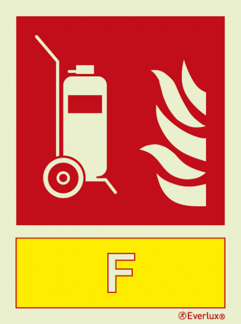 Wheeled fire extinguisher sign with integrated Foam fire extinguishing agent ID sign - S 22 54