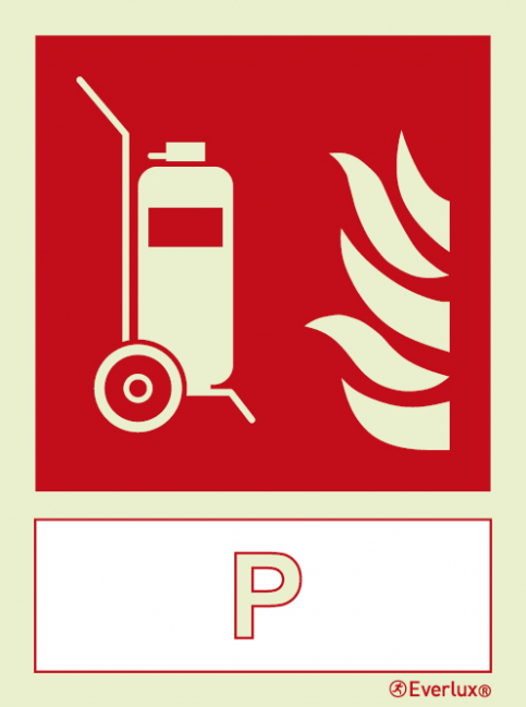 Wheeled fire extinguisher sign with integrated Powder fire extinguishing agent ID sign - S 22 57