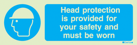Head protection is provided for your safety and must be worn sign with supplementary text - S 35 36