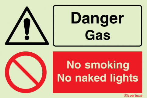 Danger gas | No smoking no naking lights - warning and mandatory action sign | IMPA 33.3119 - S 40 68