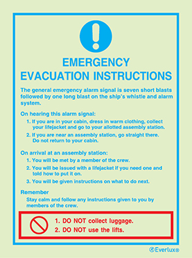 Emergency evacuation instructions | IMPA 33.5900 - S 61 04