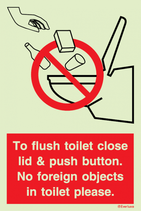 To flush toilet close lid and push button sign - S 63 74