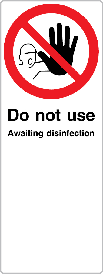 Please wait here for your turn | Do not use. Awaiting desinfection - double sided floor stand portable sign - S C1 95